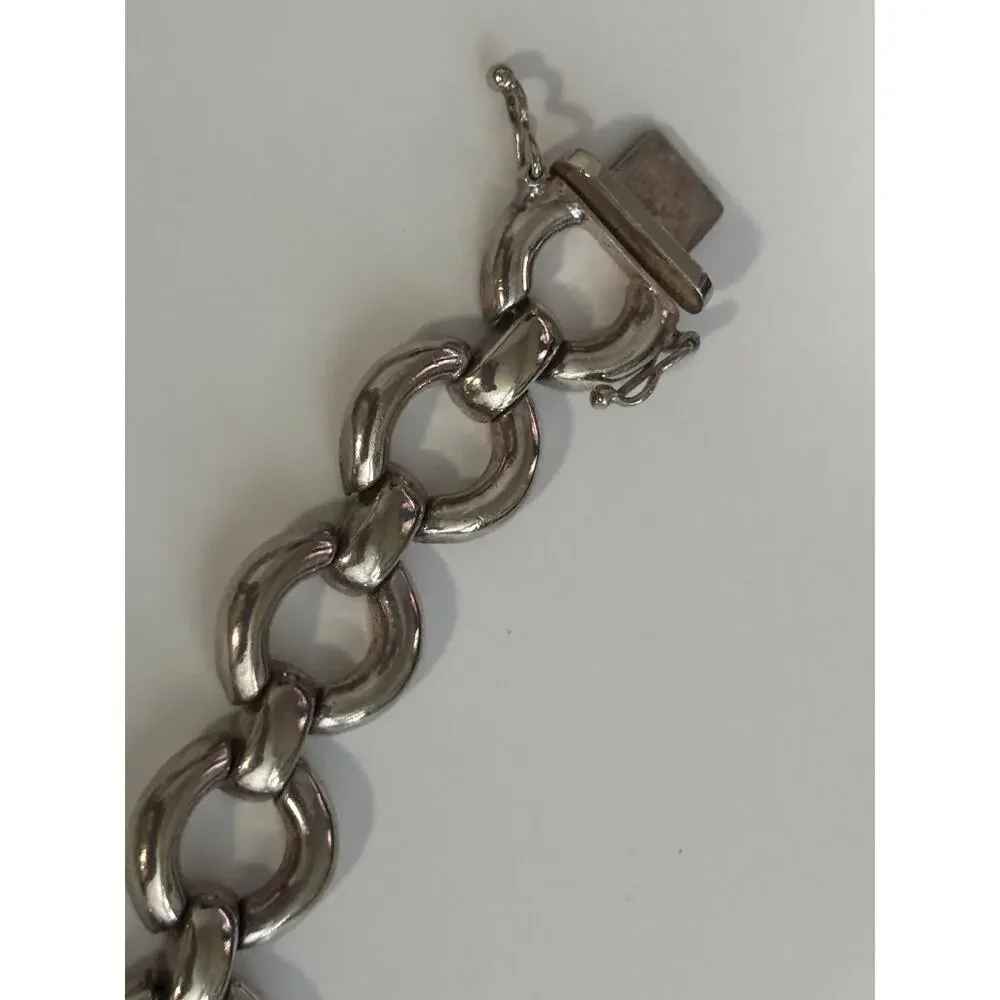 Vintage Geneve Sterling Silver Watch & Bracelet Chunky Links Italy Made